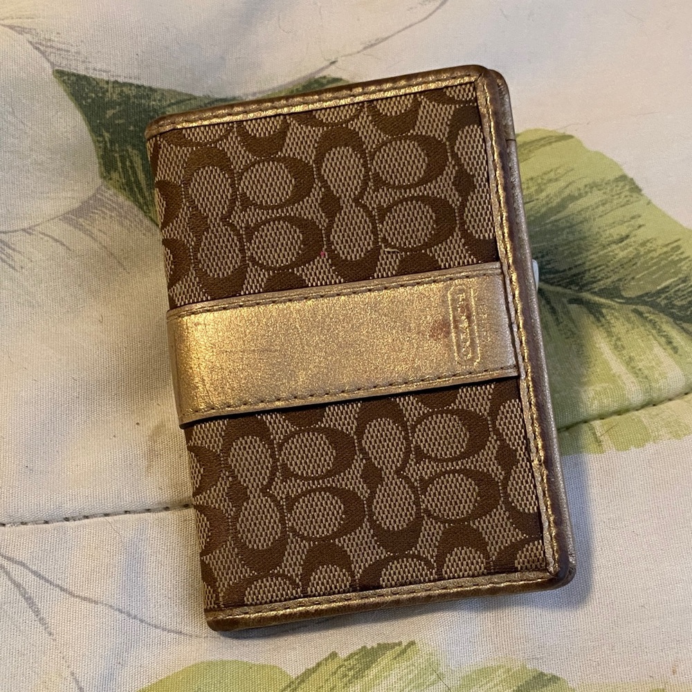 Coach Signature Brown and Gold Card and ID Holder